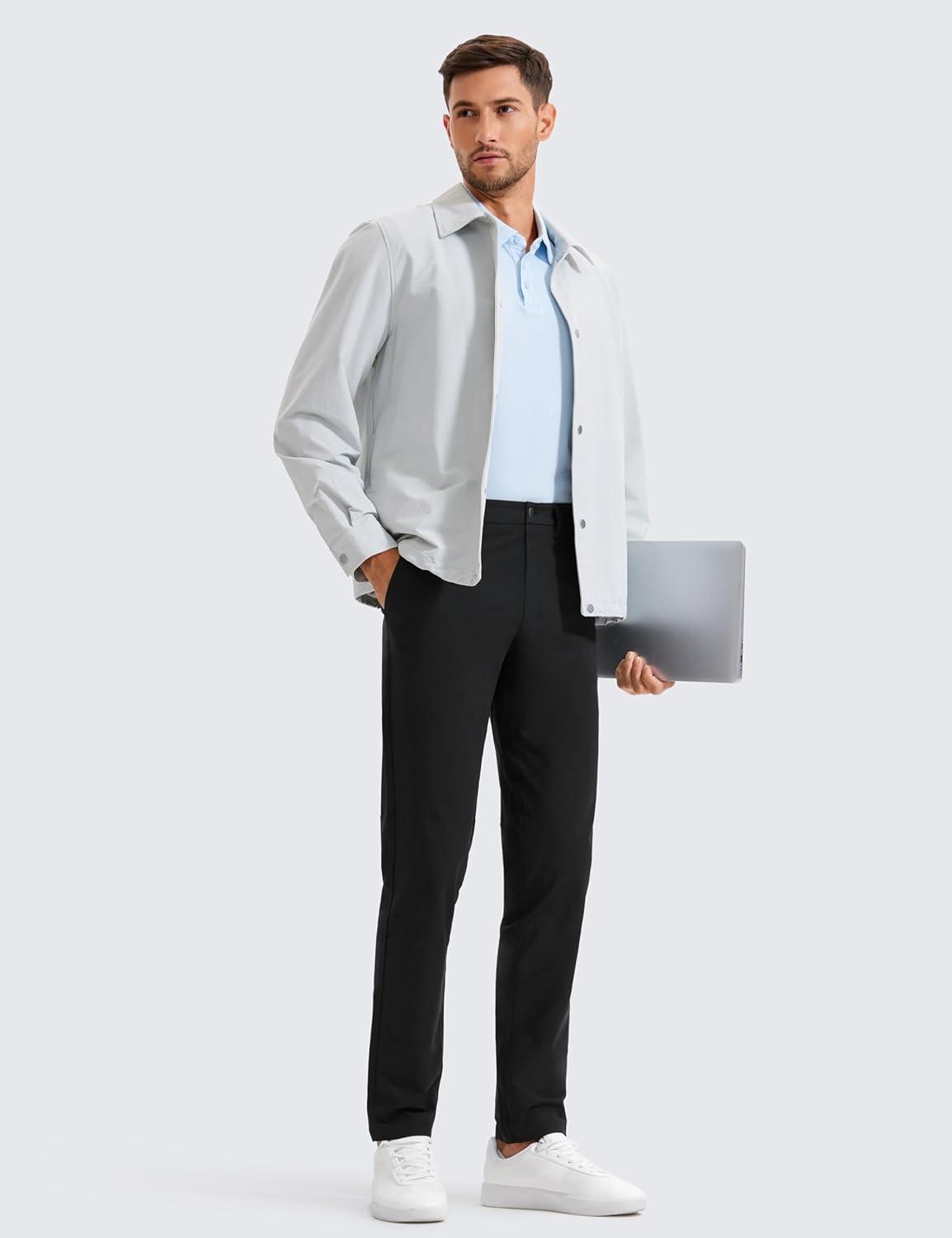 imageCRZ YOGA Mens All Day Comfy Golf Pants 28quot30quot32quot34quot36quot Quick Dry Lightweight Work Casual Trousers with PocketsBlack