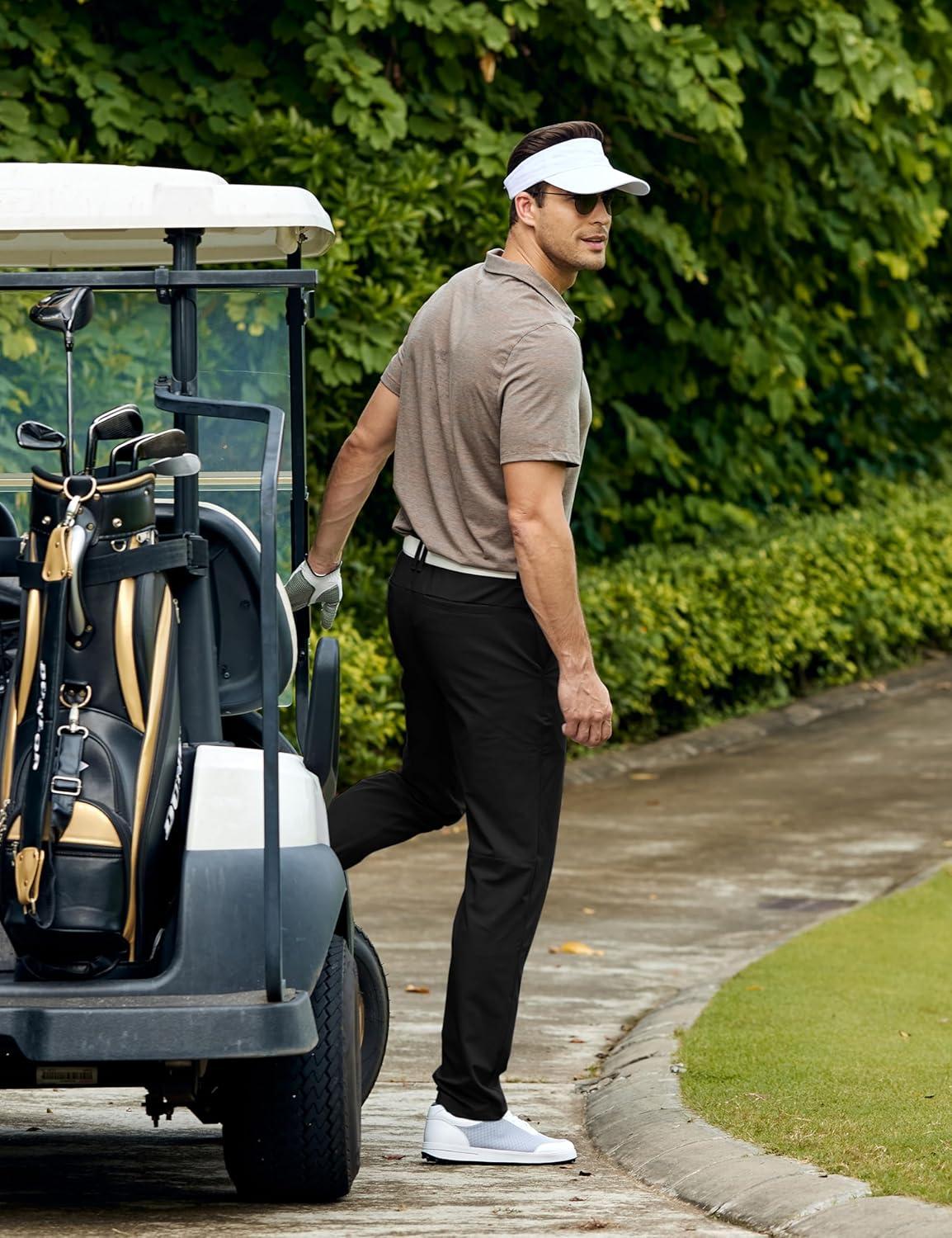 imageCRZ YOGA Mens All Day Comfy Golf Pants 28quot30quot32quot34quot36quot Quick Dry Lightweight Work Casual Trousers with PocketsBlack