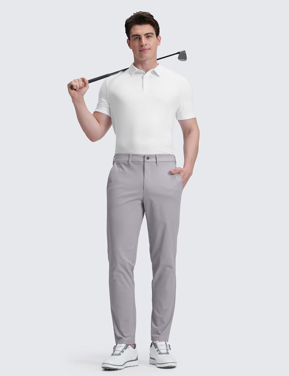 imageCRZ YOGA Mens All Day Comfy Golf Pants 28quot30quot32quot34quot36quot Quick Dry Lightweight Work Casual Trousers with PocketsDark Chrome