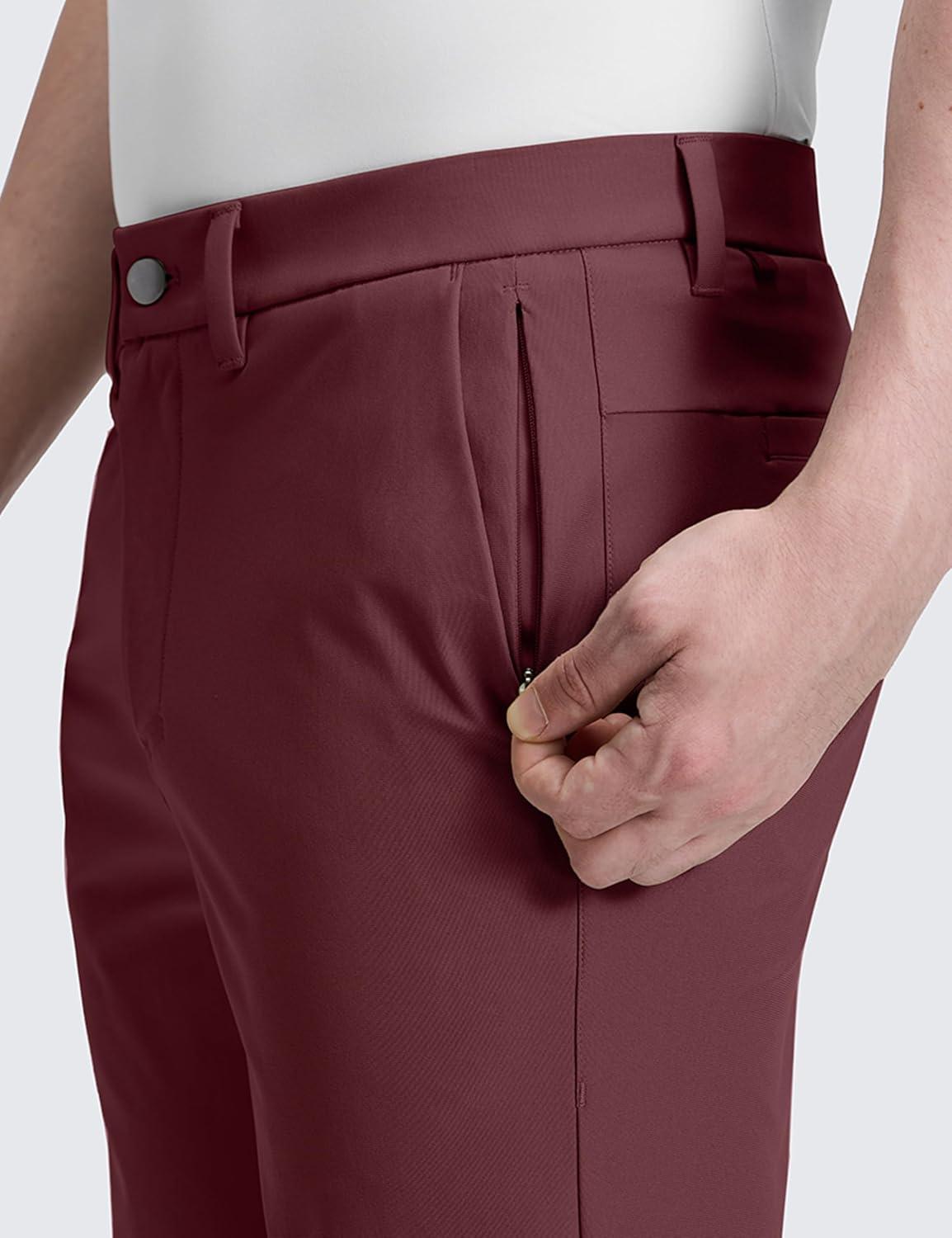 imageCRZ YOGA Mens All Day Comfy Golf Pants 28quot30quot32quot34quot36quot Quick Dry Lightweight Work Casual Trousers with PocketsDark Red