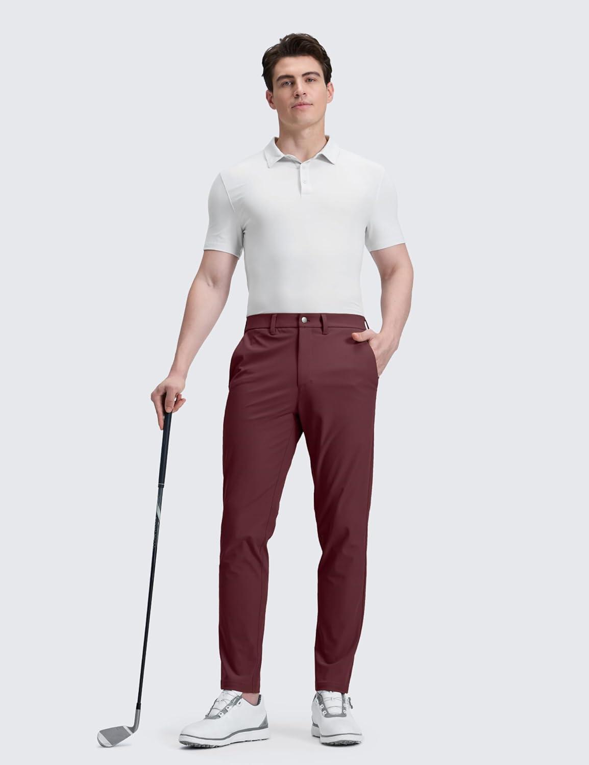 imageCRZ YOGA Mens All Day Comfy Golf Pants 28quot30quot32quot34quot36quot Quick Dry Lightweight Work Casual Trousers with PocketsDark Red