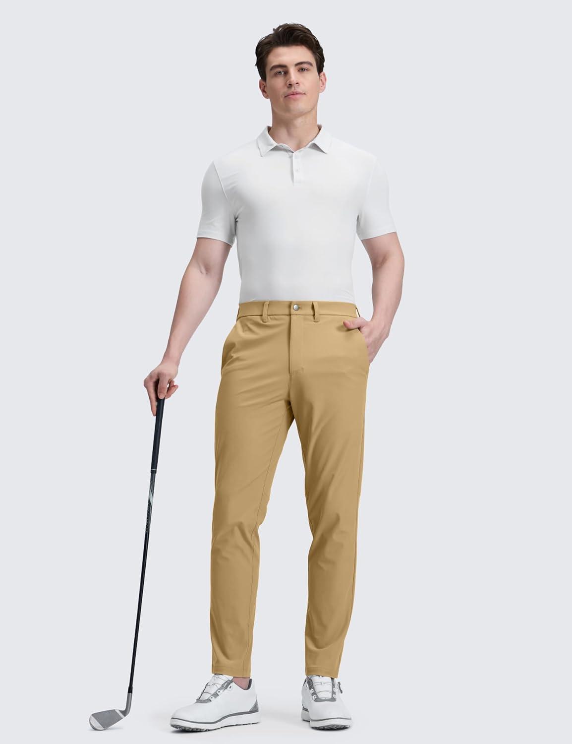 imageCRZ YOGA Mens All Day Comfy Golf Pants 28quot30quot32quot34quot36quot Quick Dry Lightweight Work Casual Trousers with PocketsKhaki Sand