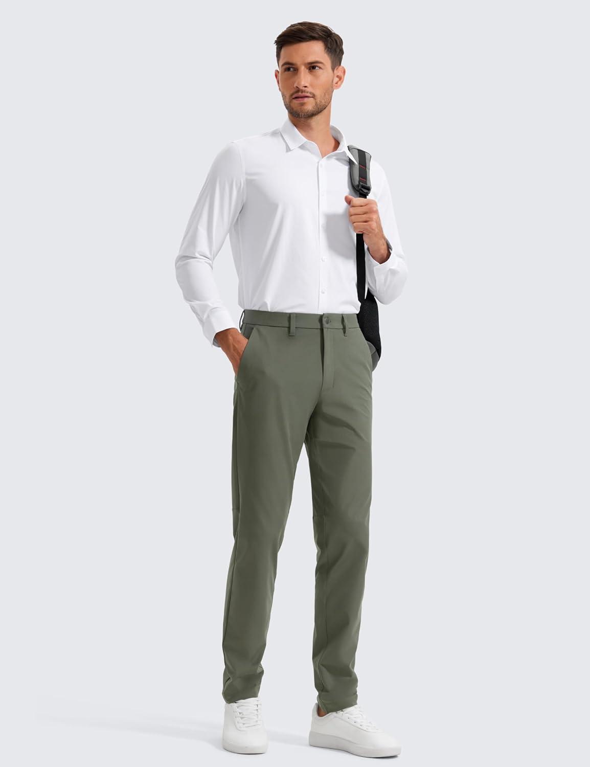 imageCRZ YOGA Mens All Day Comfy Golf Pants 28quot30quot32quot34quot36quot Quick Dry Lightweight Work Casual Trousers with PocketsLight Army Green