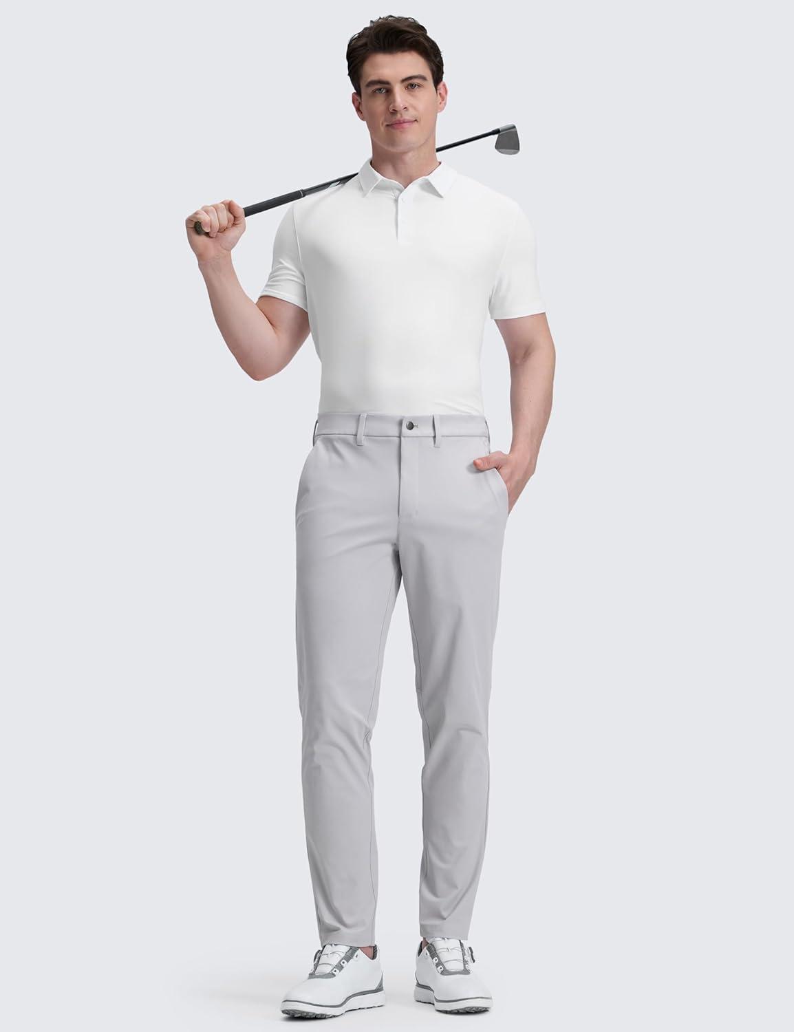 imageCRZ YOGA Mens All Day Comfy Golf Pants 28quot30quot32quot34quot36quot Quick Dry Lightweight Work Casual Trousers with PocketsPlatinum Grey