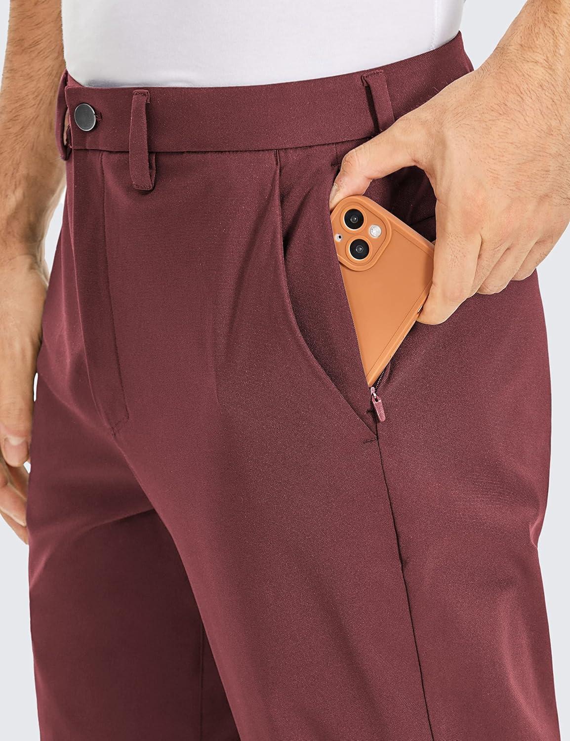 imageCRZ YOGA Mens All Day Comfy Golf Pants 28quot30quot32quot34quot36quot Quick Dry Lightweight Work Casual Trousers with PocketsSaddle Brown