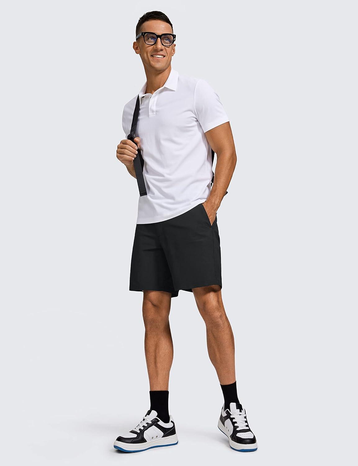 imageCRZ YOGA Mens All Day Comfy Golf Shorts 7quot9quot Stretch Lightweight Flat Front for Casual Work with PocketsBlack