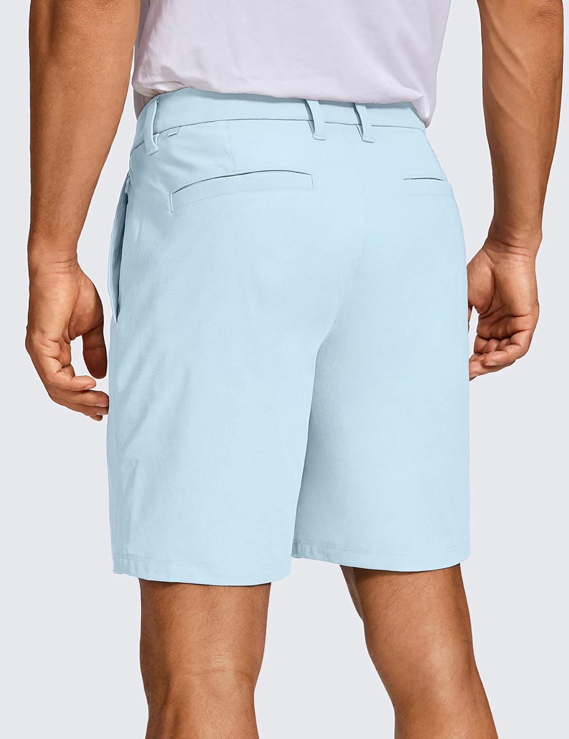 imageCRZ YOGA Mens All Day Comfy Golf Shorts 7quot9quot Stretch Lightweight Flat Front for Casual Work with PocketsChambray Blue