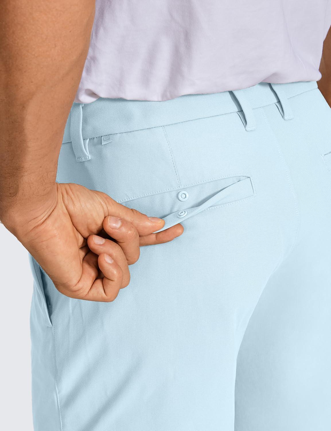 imageCRZ YOGA Mens All Day Comfy Golf Shorts 7quot9quot Stretch Lightweight Flat Front for Casual Work with PocketsChambray Blue