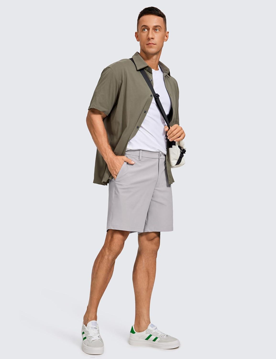 imageCRZ YOGA Mens All Day Comfy Golf Shorts 7quot9quot Stretch Lightweight Flat Front for Casual Work with PocketsGull Gray