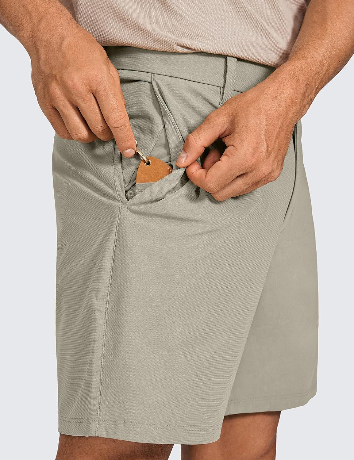 imageCRZ YOGA Mens All Day Comfy Golf Shorts 7quot9quot Stretch Lightweight Flat Front for Casual Work with PocketsKhali Barley