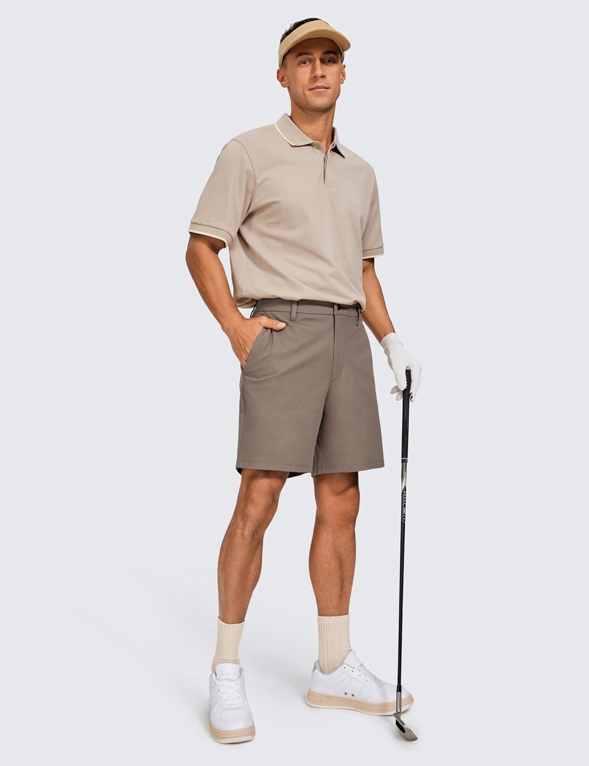 imageCRZ YOGA Mens All Day Comfy Golf Shorts 7quot9quot Stretch Lightweight Flat Front for Casual Work with PocketsNomad Grey