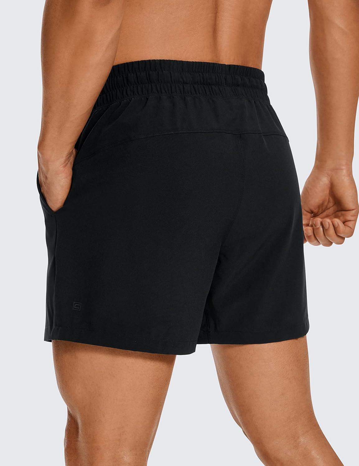 imageCRZ YOGA Mens Linerless Workout Shorts 5 Lightweight Quick Dry for Running Sports Athletic Gym with PocketsBlack