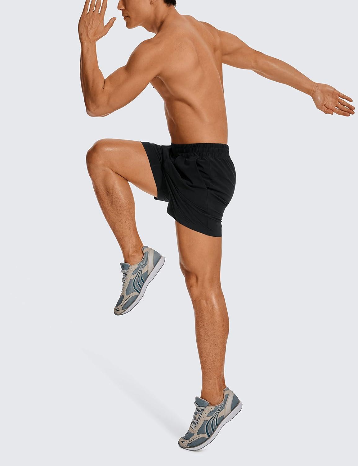 imageCRZ YOGA Mens Linerless Workout Shorts 5 Lightweight Quick Dry for Running Sports Athletic Gym with PocketsBlack