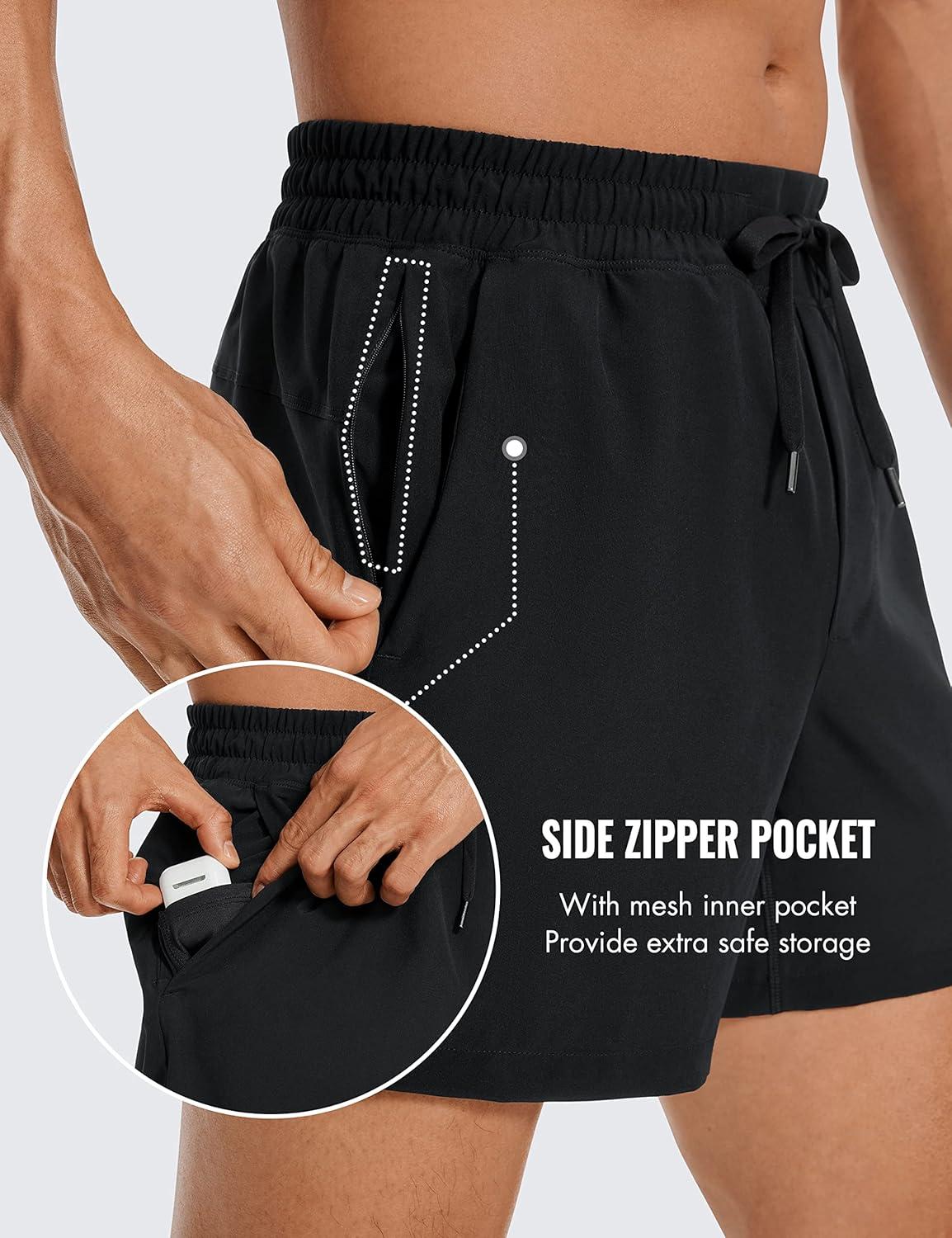 imageCRZ YOGA Mens Linerless Workout Shorts 5 Lightweight Quick Dry for Running Sports Athletic Gym with PocketsBlack