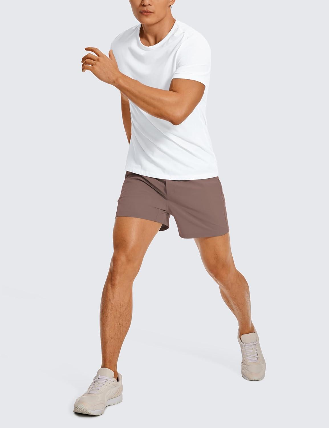 imageCRZ YOGA Mens Linerless Workout Shorts 5 Lightweight Quick Dry for Running Sports Athletic Gym with PocketsBrown Rock