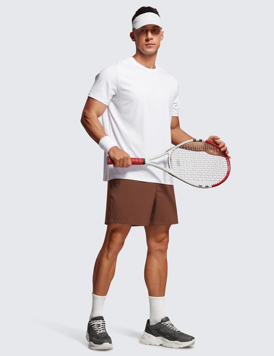 imageCRZ YOGA Mens Linerless Workout Shorts 5 Lightweight Quick Dry for Running Sports Athletic Gym with PocketsCoffee Brown