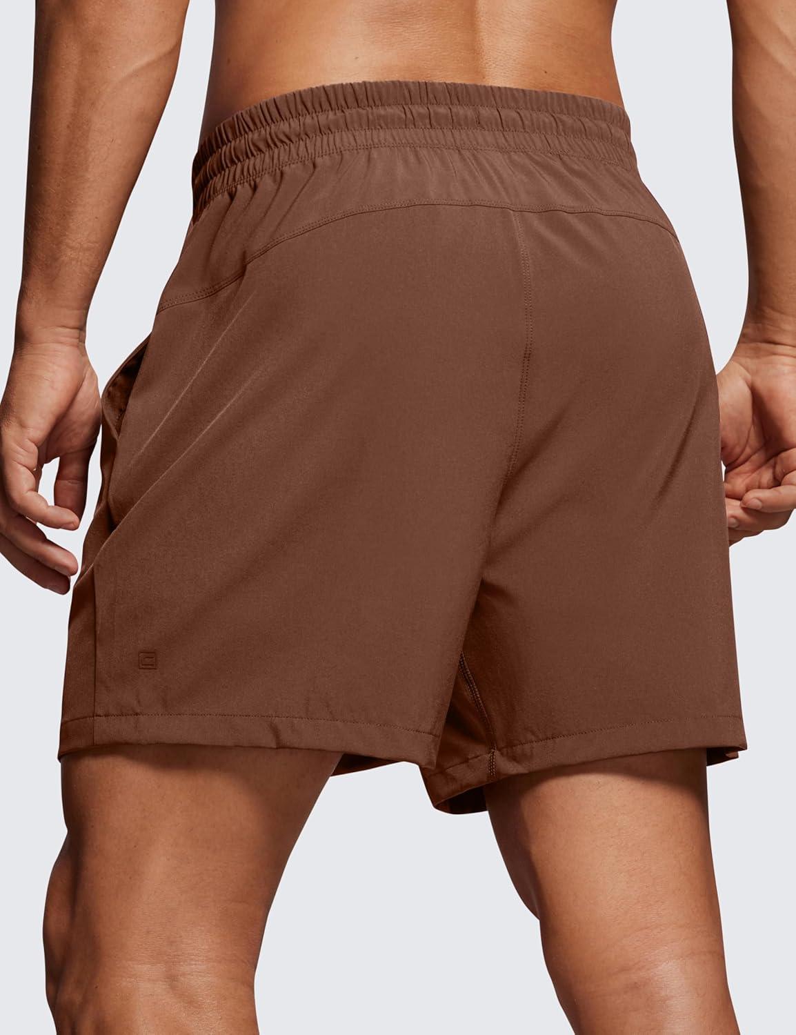 imageCRZ YOGA Mens Linerless Workout Shorts 5 Lightweight Quick Dry for Running Sports Athletic Gym with PocketsCoffee Brown
