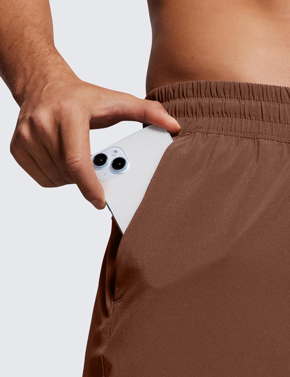 imageCRZ YOGA Mens Linerless Workout Shorts 5 Lightweight Quick Dry for Running Sports Athletic Gym with PocketsCoffee Brown