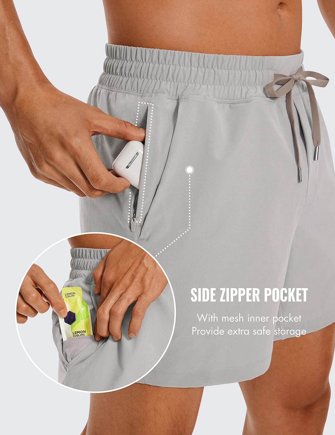 imageCRZ YOGA Mens Linerless Workout Shorts 5 Lightweight Quick Dry for Running Sports Athletic Gym with PocketsDark Chrome