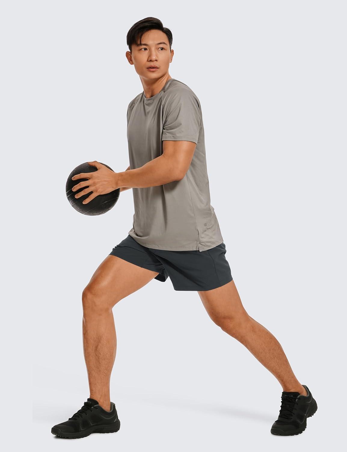 imageCRZ YOGA Mens Linerless Workout Shorts 5 Lightweight Quick Dry for Running Sports Athletic Gym with PocketsInk Gray