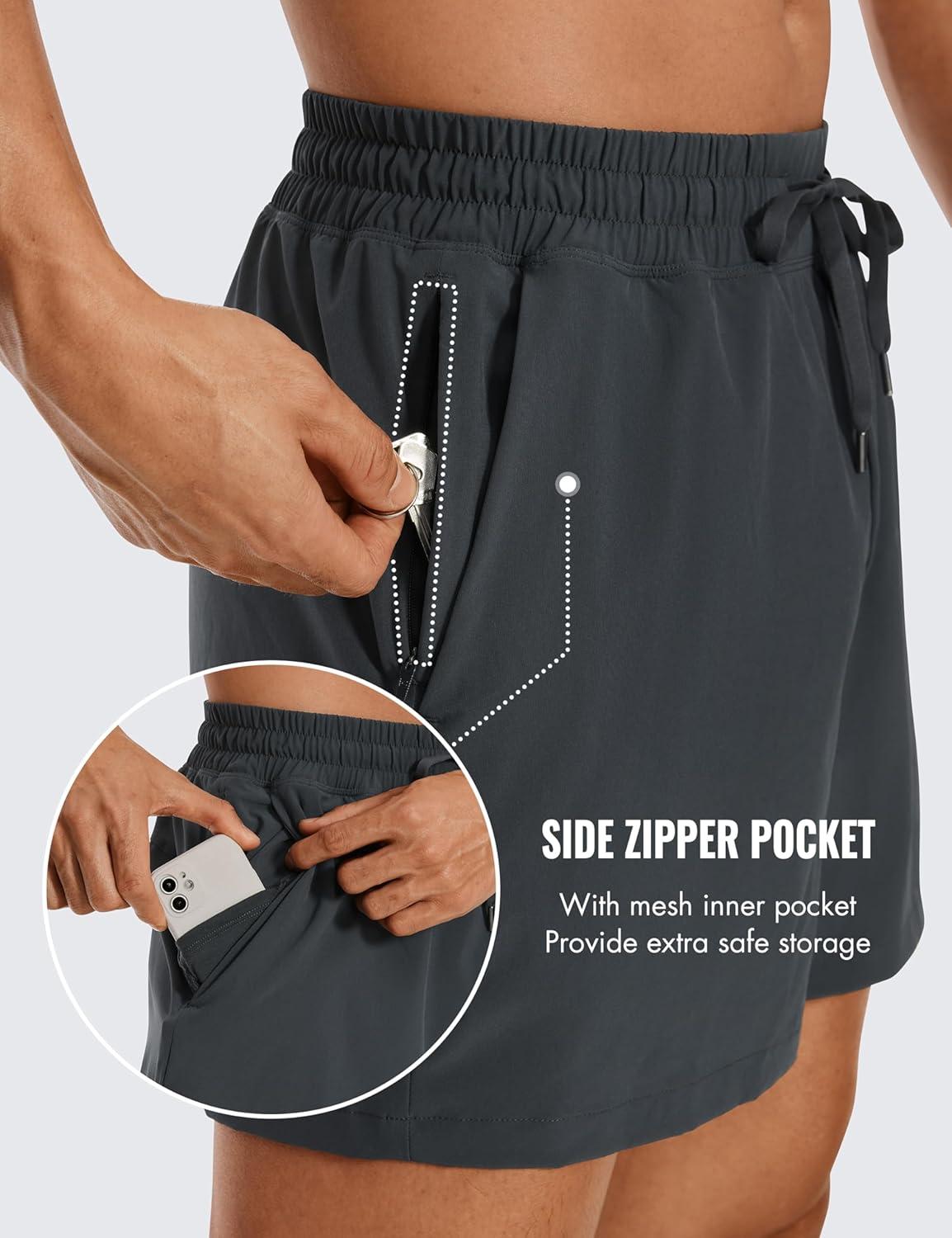 imageCRZ YOGA Mens Linerless Workout Shorts 5 Lightweight Quick Dry for Running Sports Athletic Gym with PocketsInk Gray