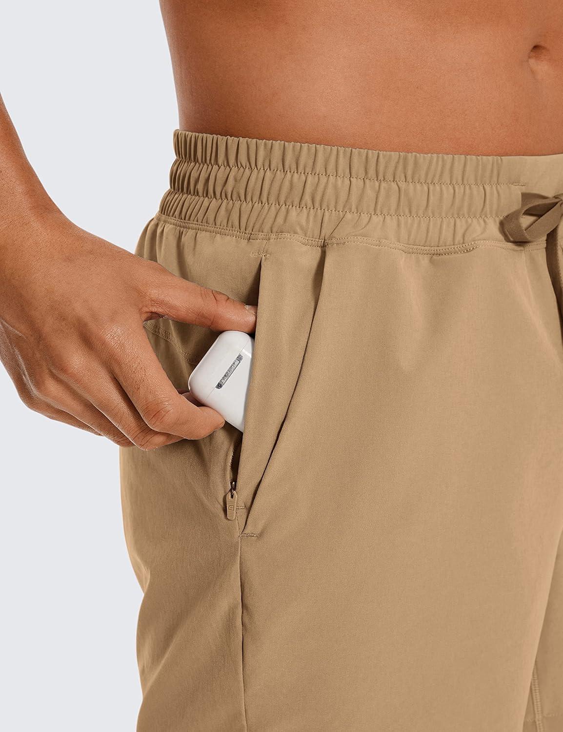 imageCRZ YOGA Mens Linerless Workout Shorts 5 Lightweight Quick Dry for Running Sports Athletic Gym with PocketsKhaki Sand