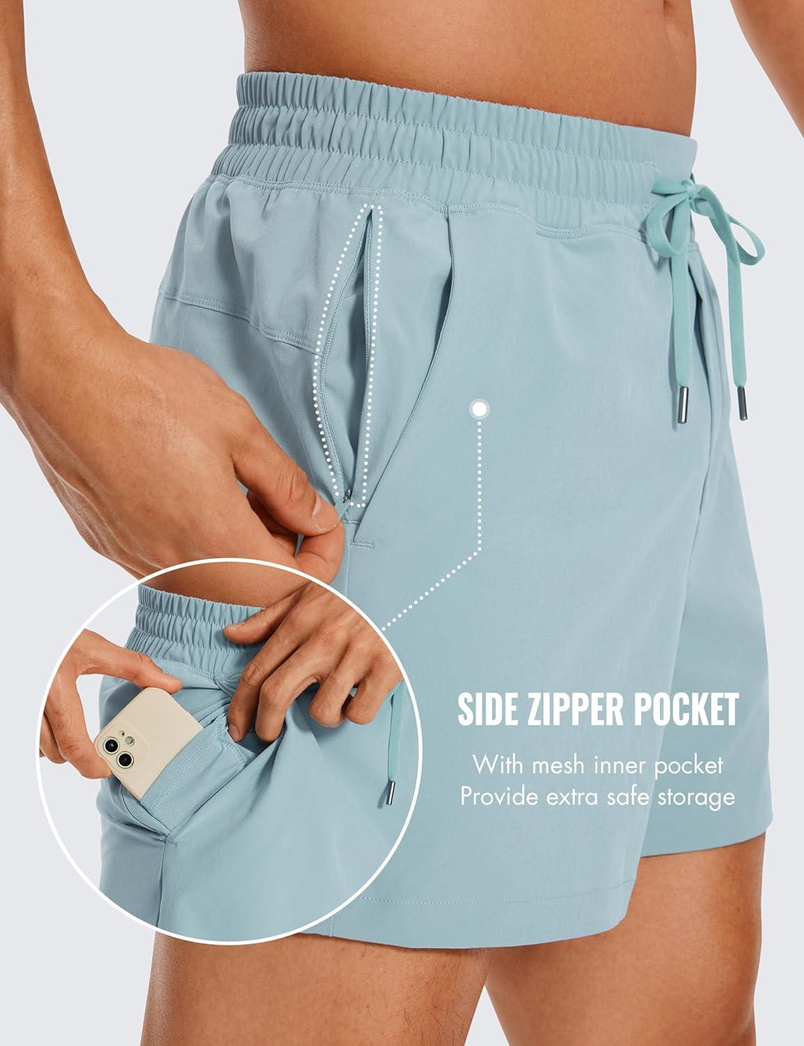 imageCRZ YOGA Mens Linerless Workout Shorts 5 Lightweight Quick Dry for Running Sports Athletic Gym with PocketsLight Grayish Blue