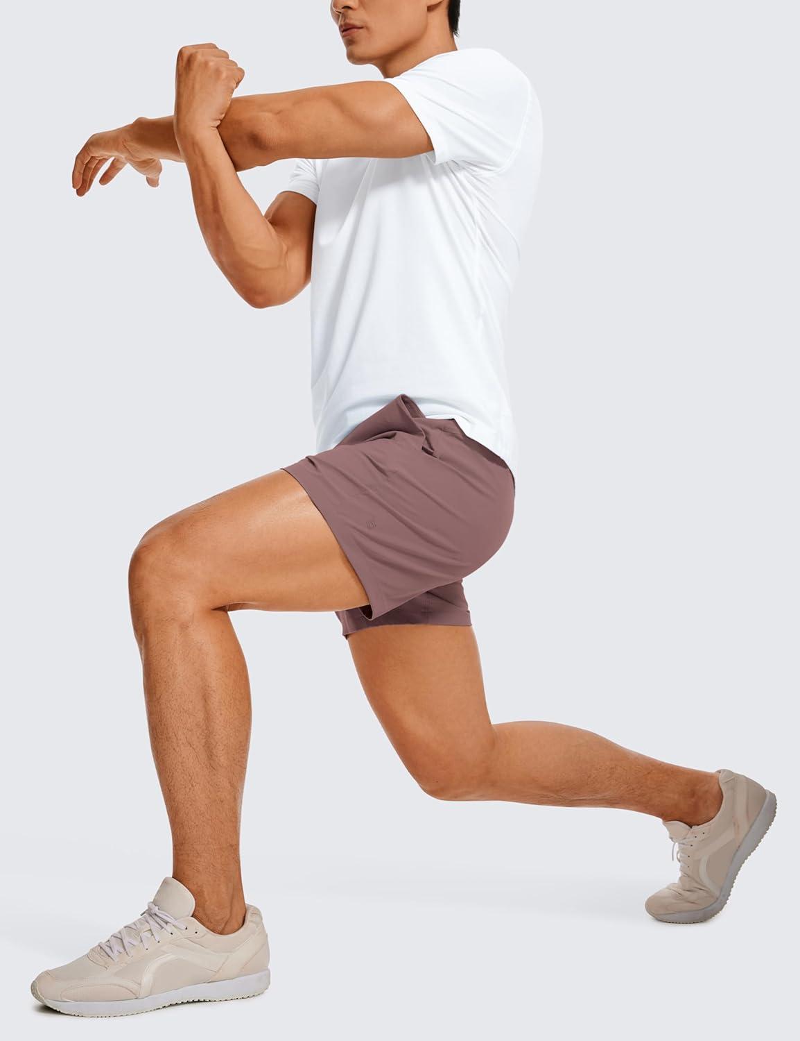 imageCRZ YOGA Mens Linerless Workout Shorts 5 Lightweight Quick Dry for Running Sports Athletic Gym with PocketsMauve