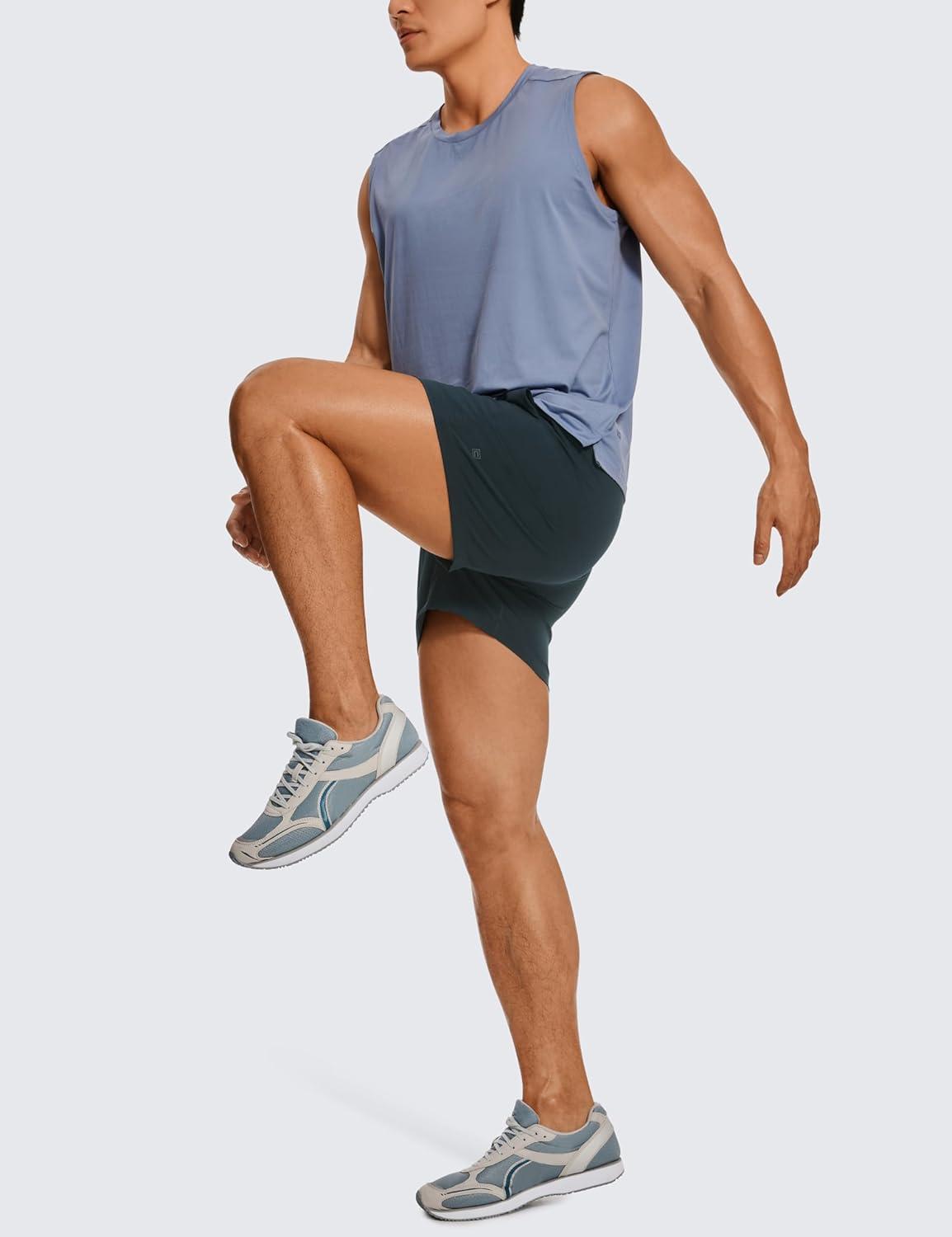 imageCRZ YOGA Mens Linerless Workout Shorts 5 Lightweight Quick Dry for Running Sports Athletic Gym with PocketsTrue Navy