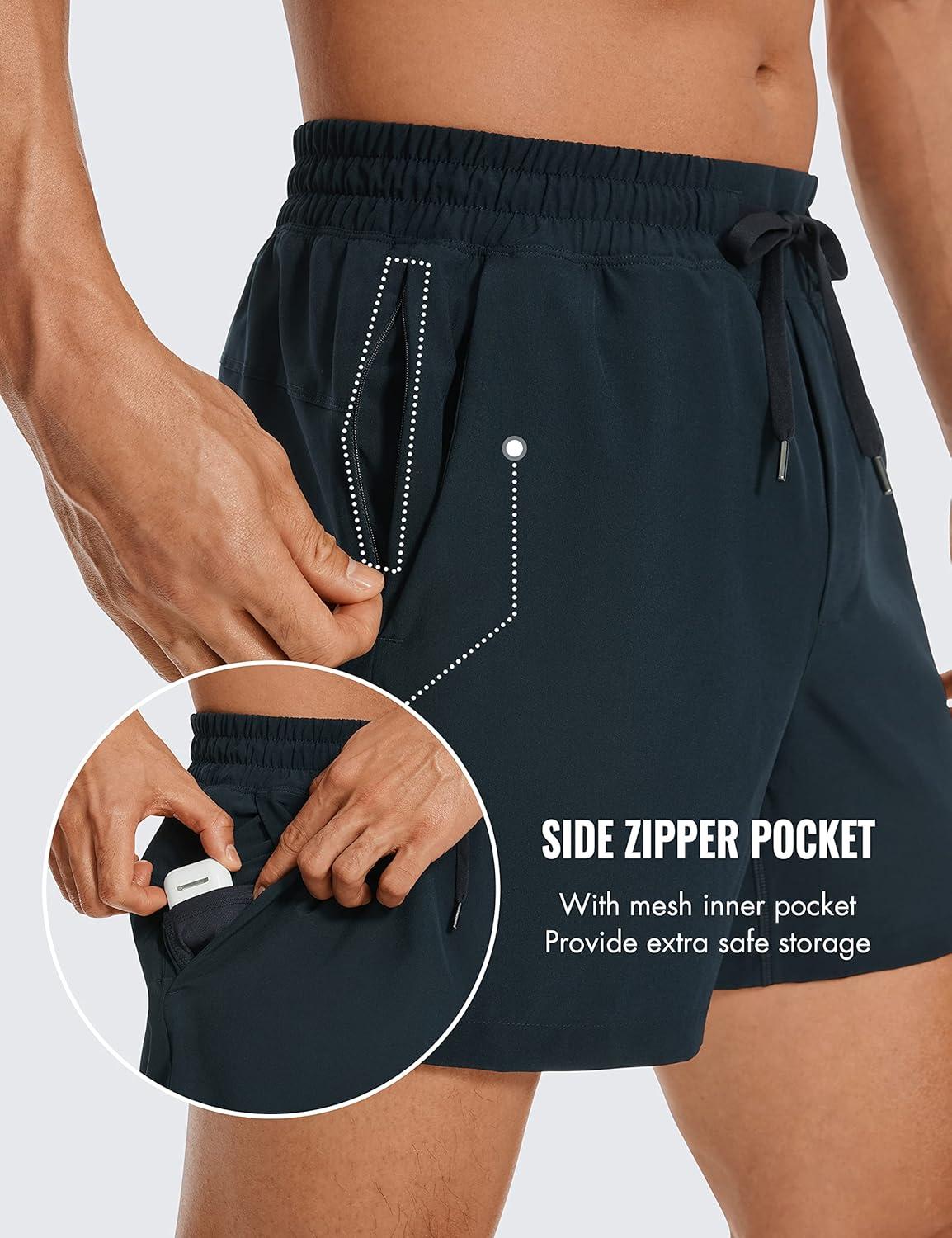 imageCRZ YOGA Mens Linerless Workout Shorts 5 Lightweight Quick Dry for Running Sports Athletic Gym with PocketsTrue Navy