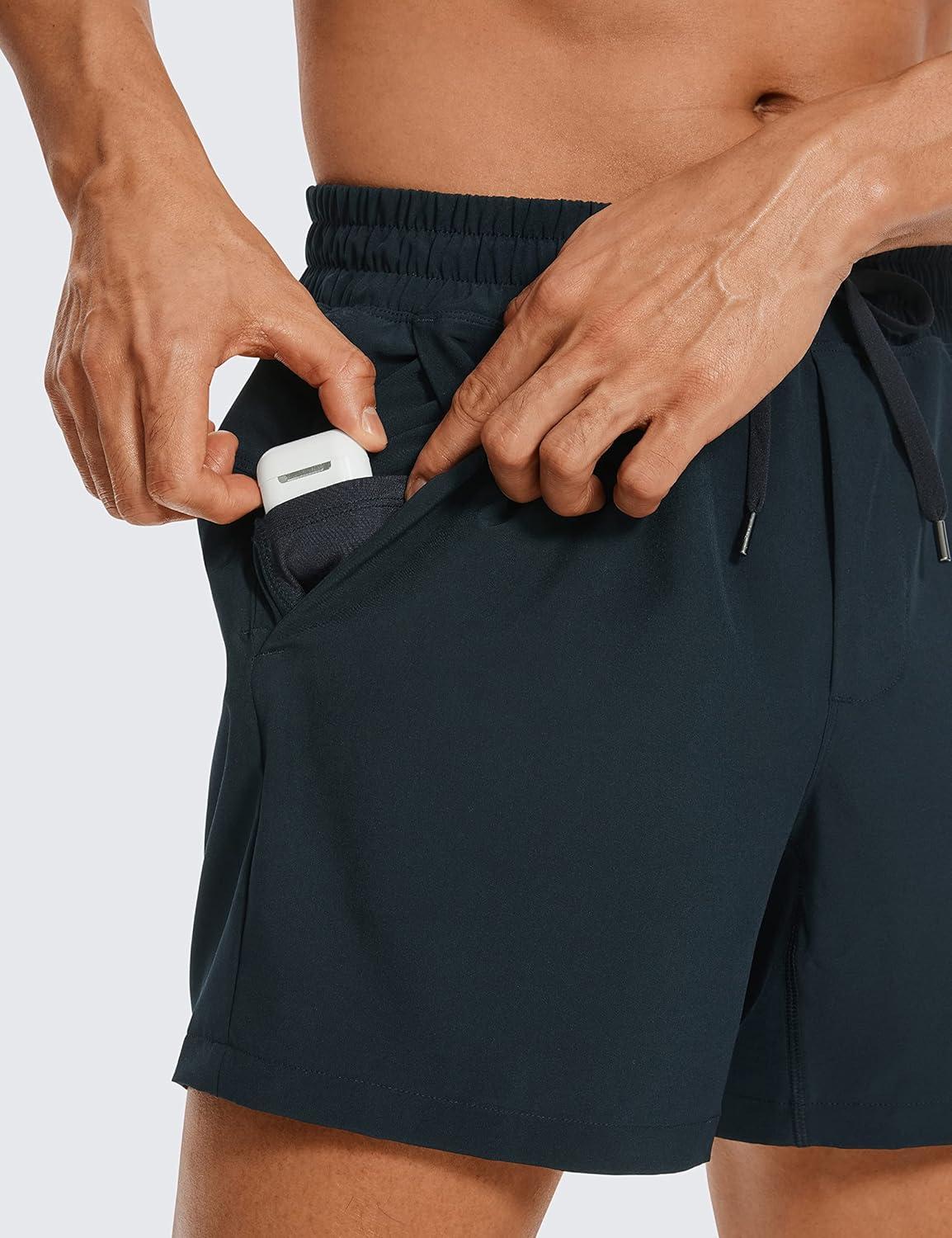 imageCRZ YOGA Mens Linerless Workout Shorts 5 Lightweight Quick Dry for Running Sports Athletic Gym with PocketsTrue Navy