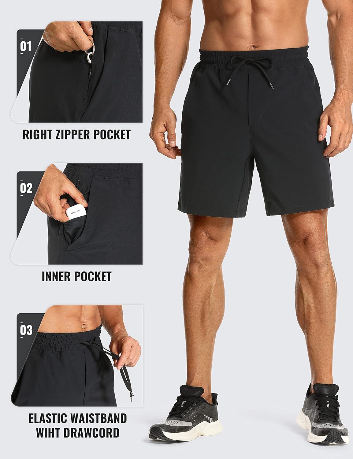imageCRZ YOGA Mens Linerless Workout Shorts 7 Quick Dry for Running Sports Athletic Gym with PocketsBlack
