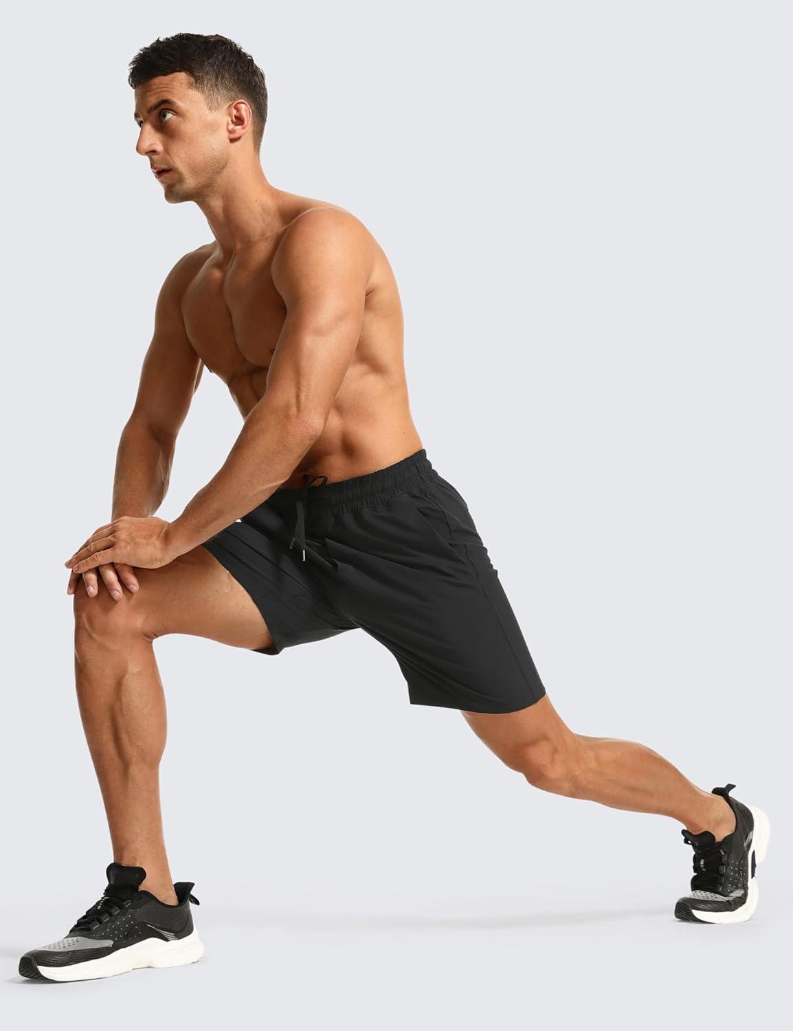 imageCRZ YOGA Mens Linerless Workout Shorts 7 Quick Dry for Running Sports Athletic Gym with PocketsBlack