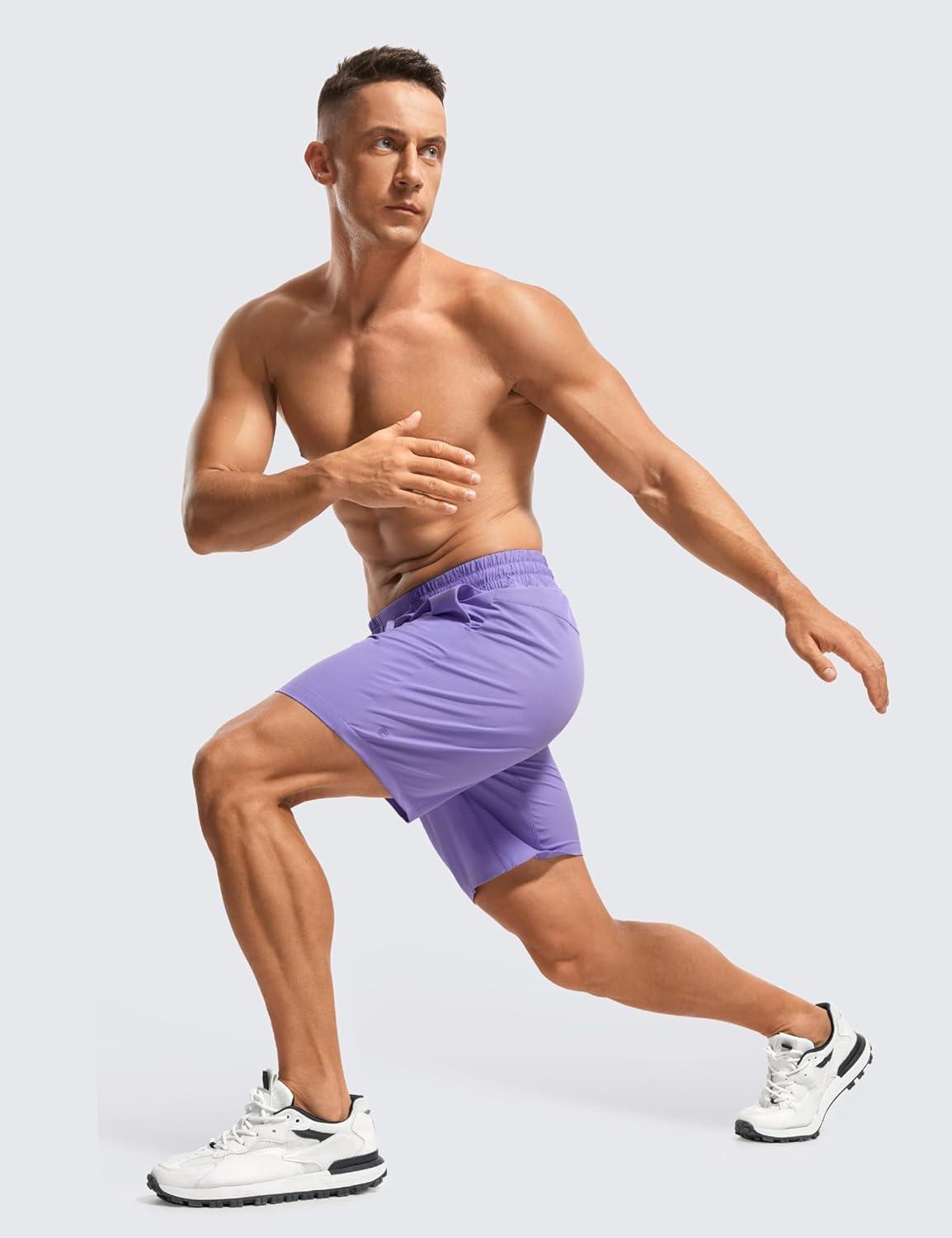 imageCRZ YOGA Mens Linerless Workout Shorts 7 Quick Dry for Running Sports Athletic Gym with PocketsDark Lavender Purple