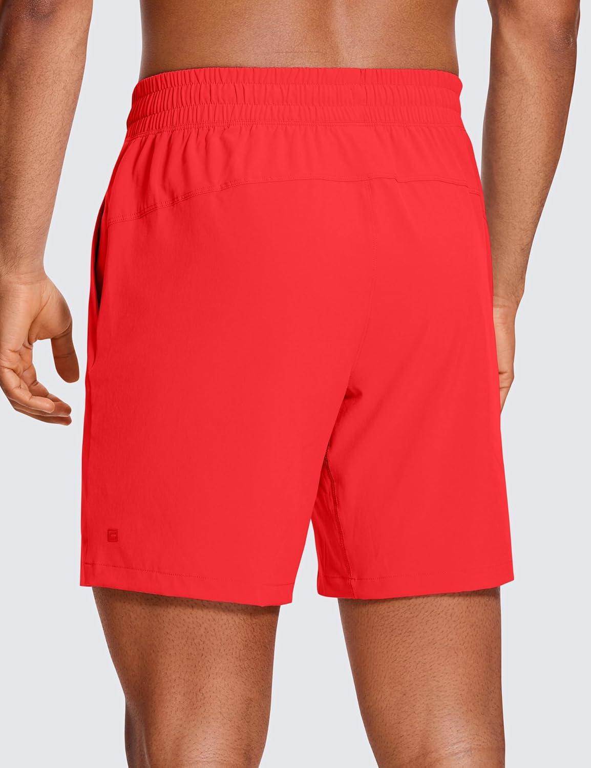 imageCRZ YOGA Mens Linerless Workout Shorts 7 Quick Dry for Running Sports Athletic Gym with PocketsDeep Red
