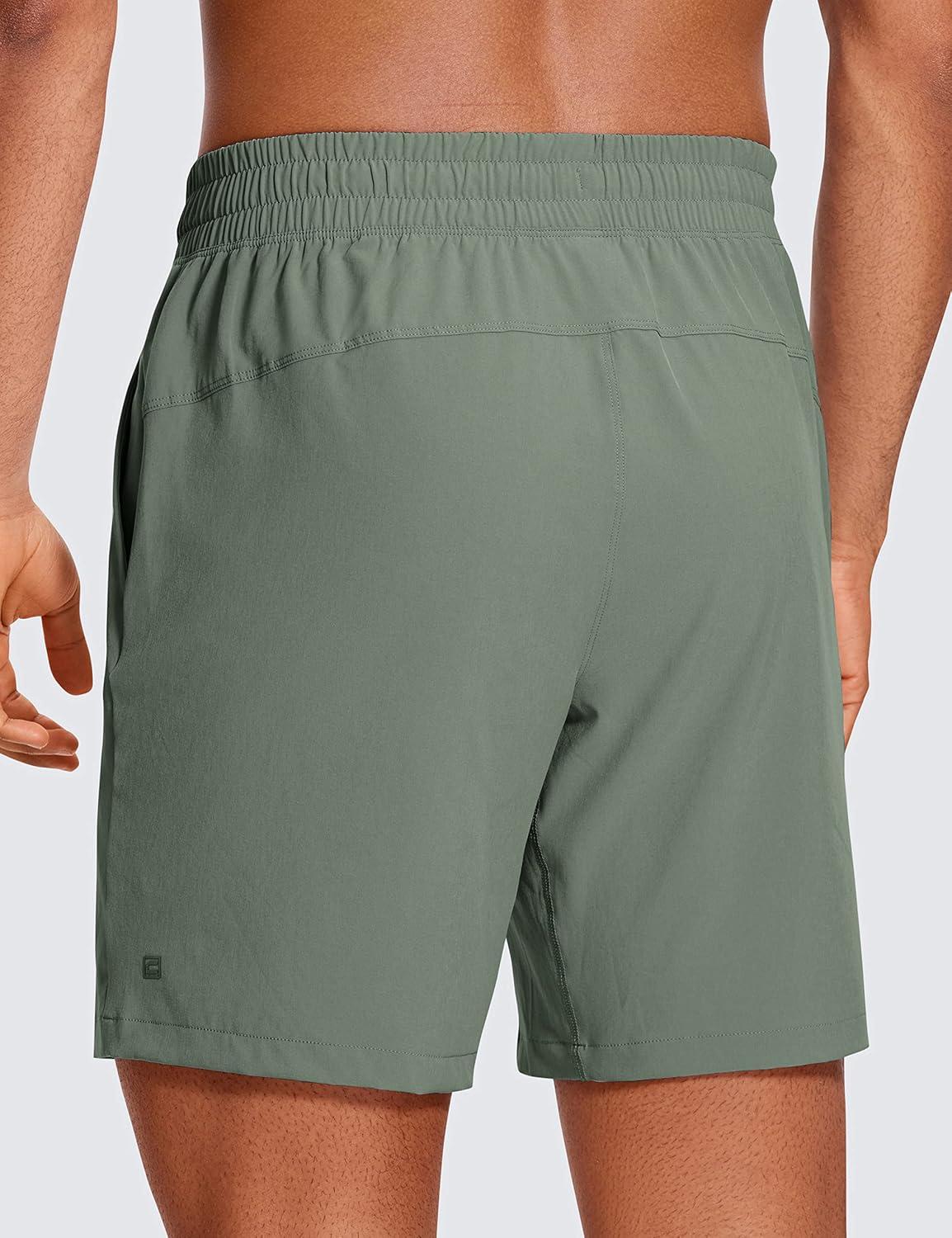 imageCRZ YOGA Mens Linerless Workout Shorts 7 Quick Dry for Running Sports Athletic Gym with PocketsGrey Sage