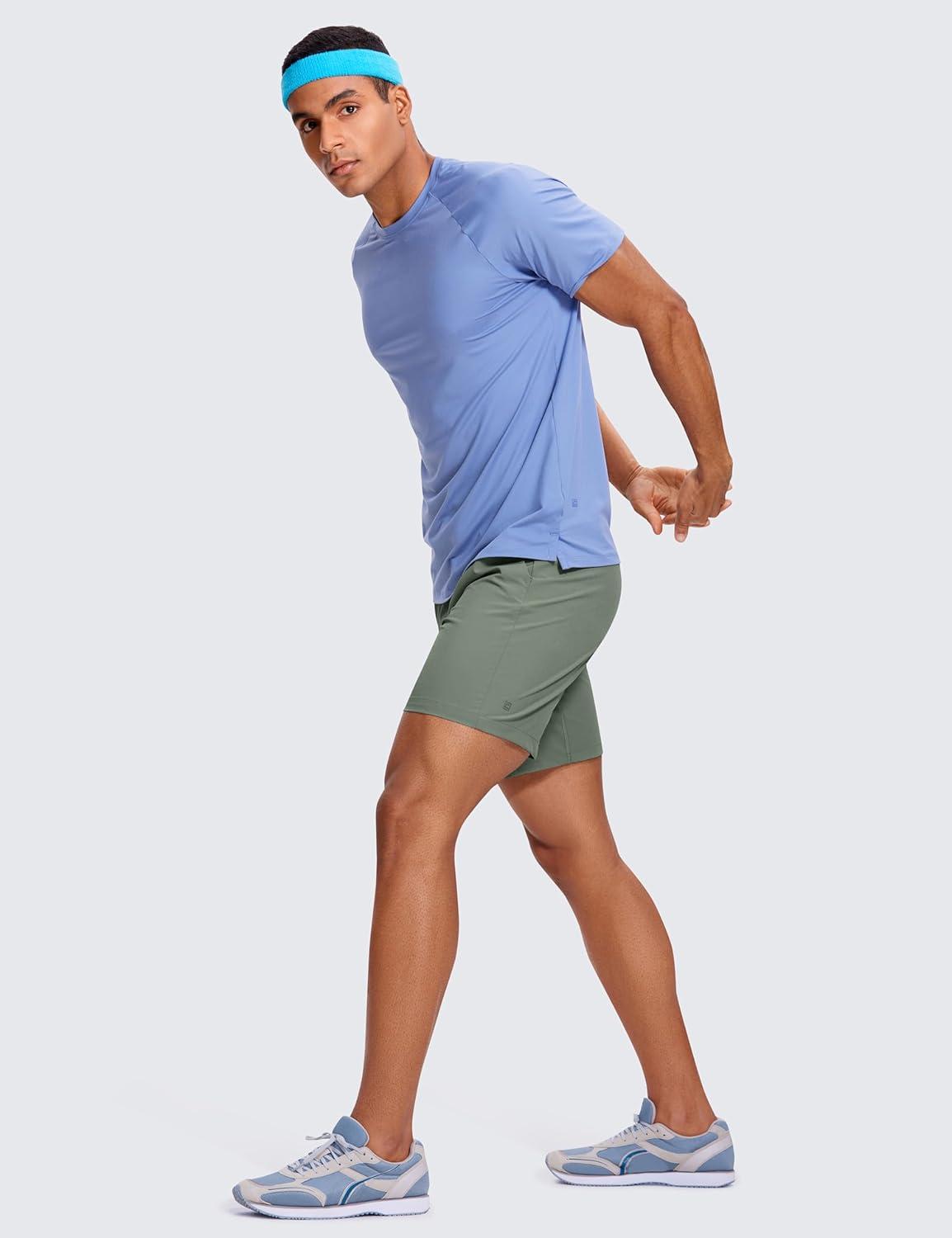imageCRZ YOGA Mens Linerless Workout Shorts 7 Quick Dry for Running Sports Athletic Gym with PocketsGrey Sage