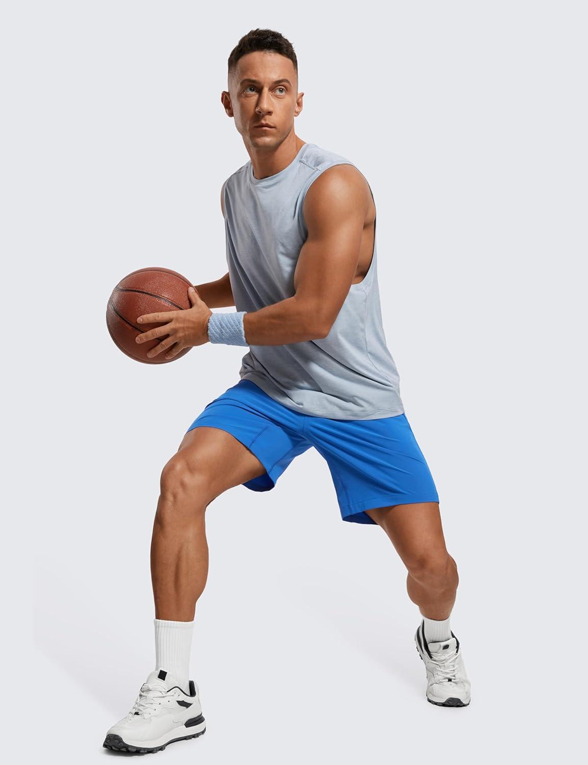 imageCRZ YOGA Mens Linerless Workout Shorts 7 Quick Dry for Running Sports Athletic Gym with PocketsSparkle Blue