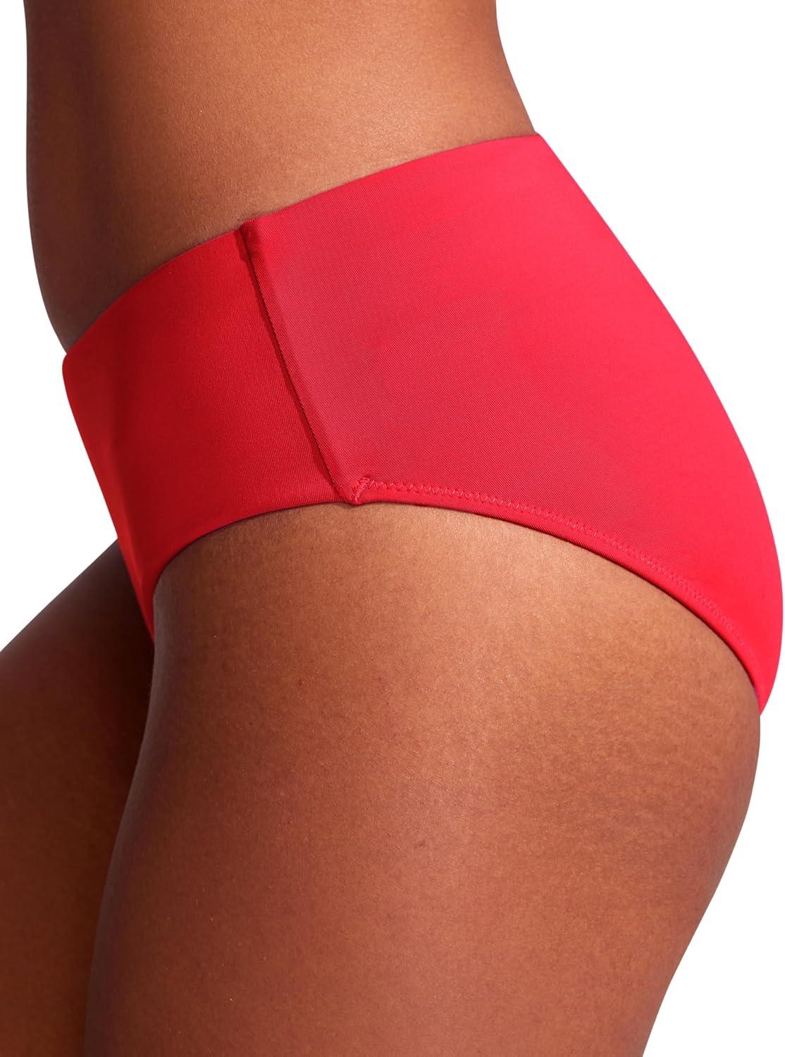 imageCRZ YOGA Mid Waisted Bikini Bottoms for Women Full Coverage Bathing Suit Swimsuit Basic Swim BriefsDeep Red