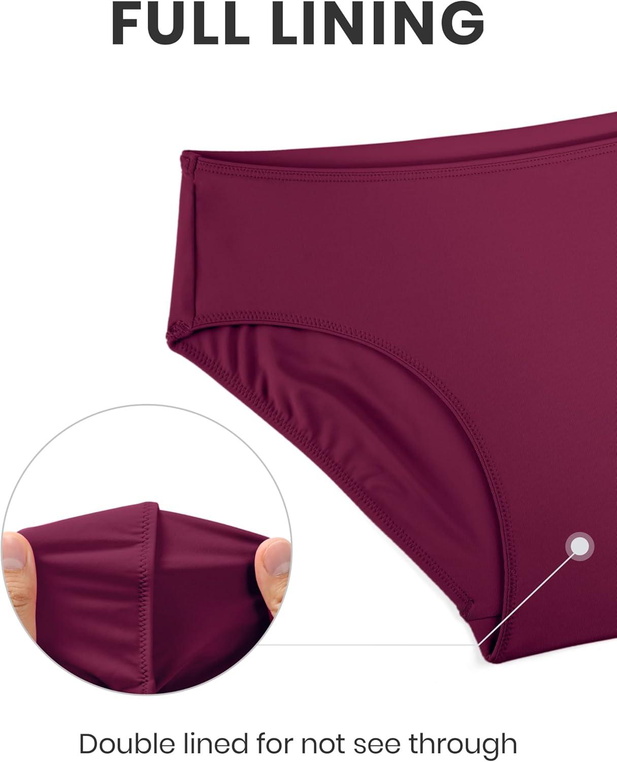 imageCRZ YOGA Mid Waisted Bikini Bottoms for Women Full Coverage Bathing Suit Swimsuit Basic Swim BriefsFuchsia