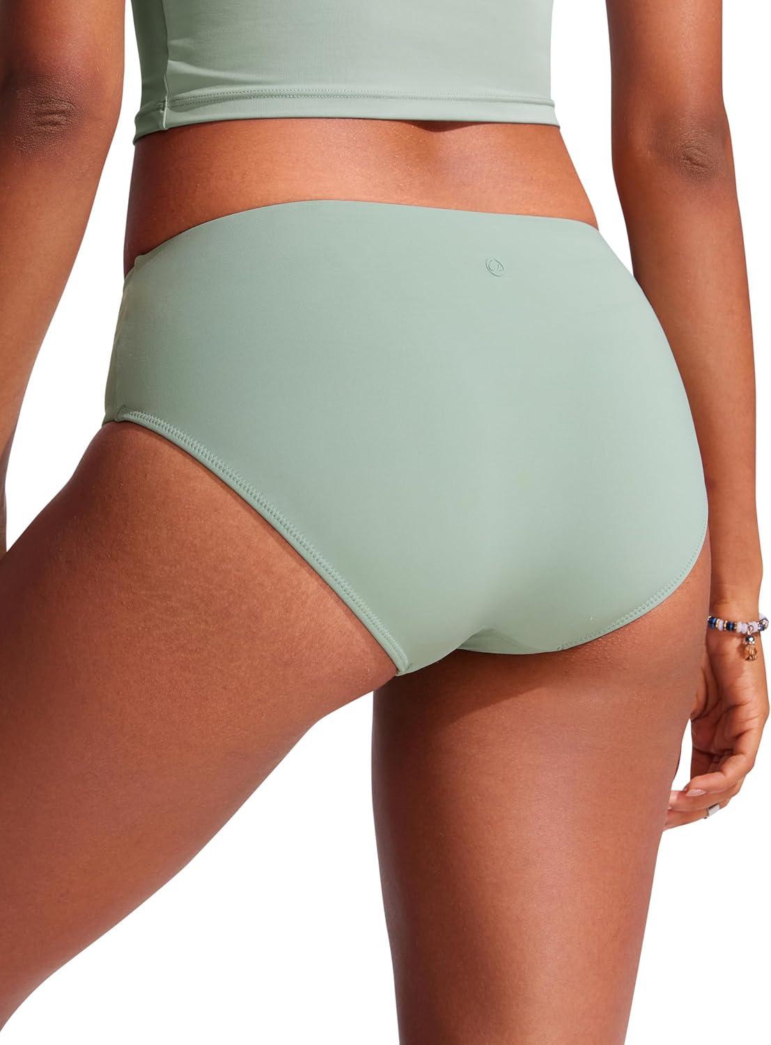 imageCRZ YOGA Mid Waisted Bikini Bottoms for Women Full Coverage Bathing Suit Swimsuit Basic Swim BriefsGreen Palm Court