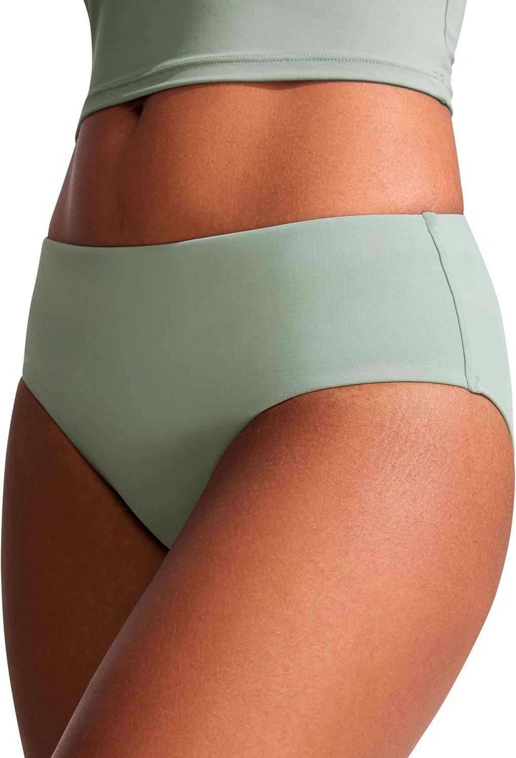 imageCRZ YOGA Mid Waisted Bikini Bottoms for Women Full Coverage Bathing Suit Swimsuit Basic Swim BriefsGreen Palm Court