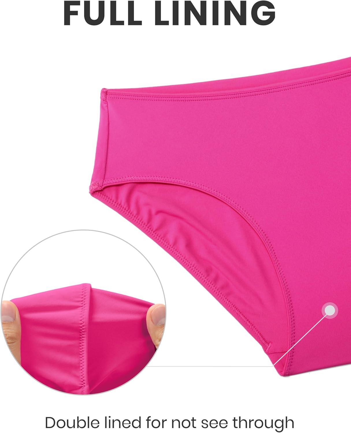 imageCRZ YOGA Mid Waisted Bikini Bottoms for Women Full Coverage Bathing Suit Swimsuit Basic Swim BriefsHibiscus Purple