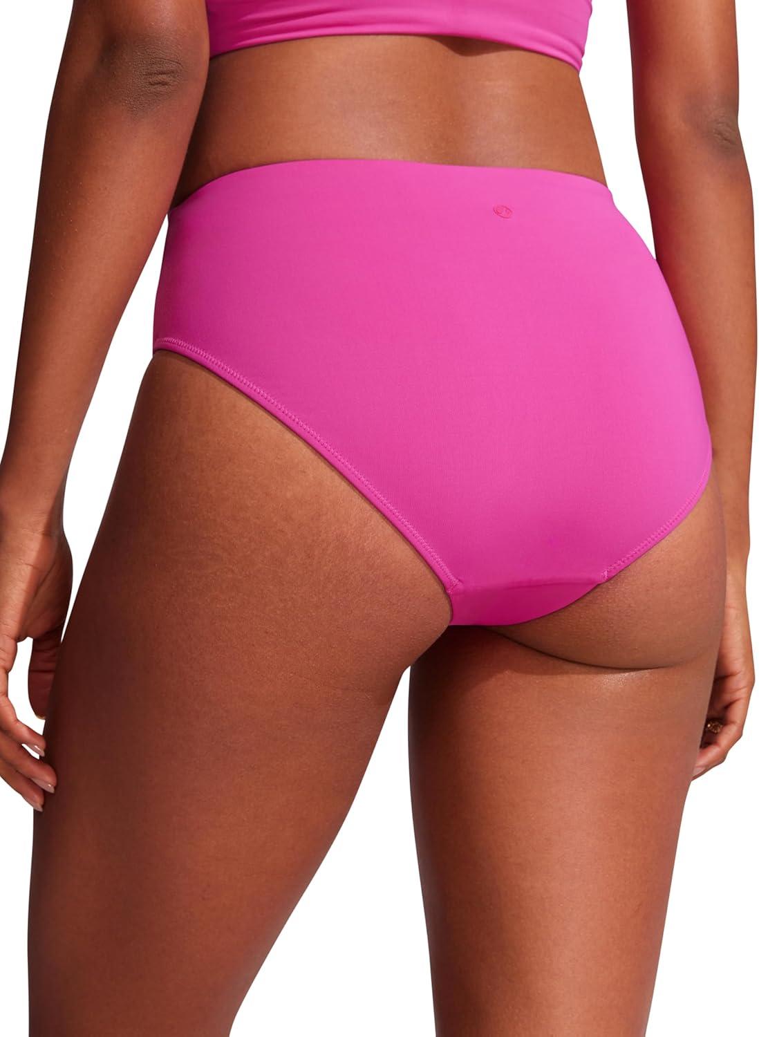 imageCRZ YOGA Mid Waisted Bikini Bottoms for Women Full Coverage Bathing Suit Swimsuit Basic Swim BriefsHibiscus Purple