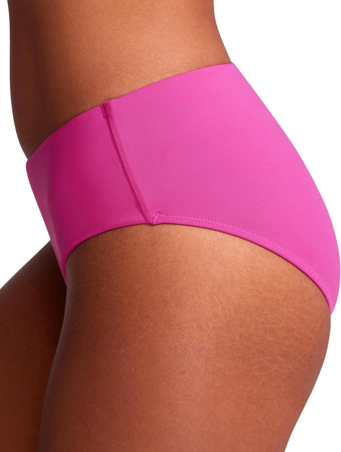 imageCRZ YOGA Mid Waisted Bikini Bottoms for Women Full Coverage Bathing Suit Swimsuit Basic Swim BriefsHibiscus Purple