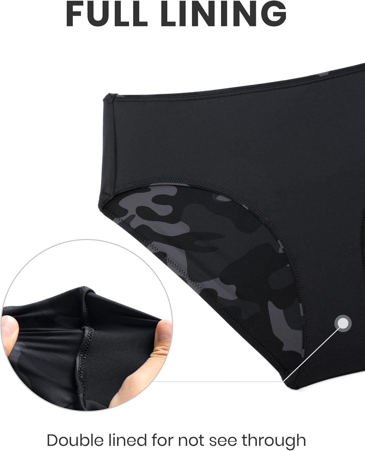 imageCRZ YOGA Mid Waisted Bikini Bottoms for Women Full Coverage Bathing Suit Swimsuit Basic Swim BriefsJungle Camouflage Gray