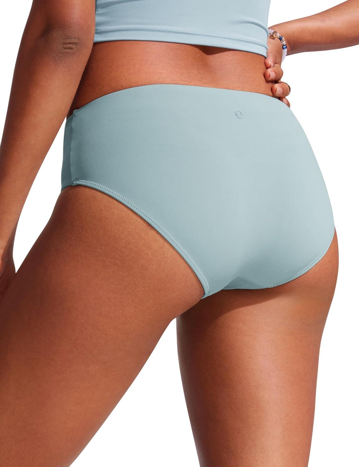 imageCRZ YOGA Mid Waisted Bikini Bottoms for Women Full Coverage Bathing Suit Swimsuit Basic Swim BriefsLight Grayish Blue