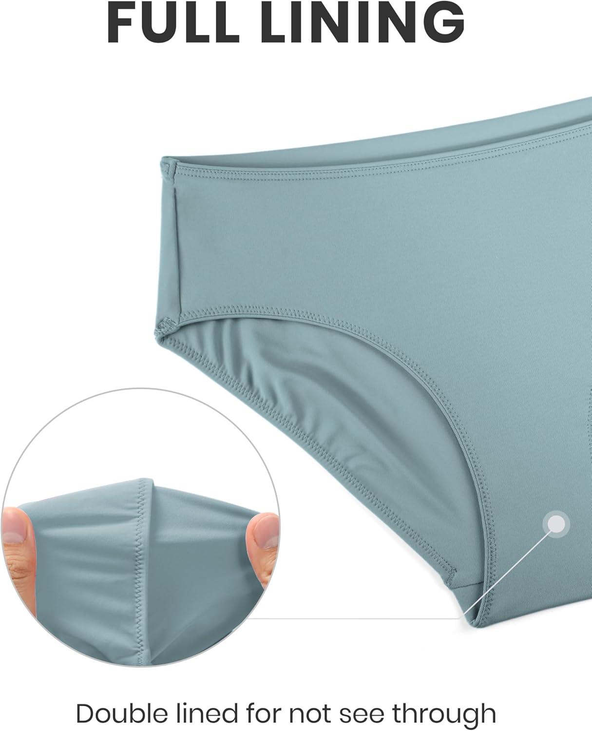 imageCRZ YOGA Mid Waisted Bikini Bottoms for Women Full Coverage Bathing Suit Swimsuit Basic Swim BriefsLight Grayish Blue