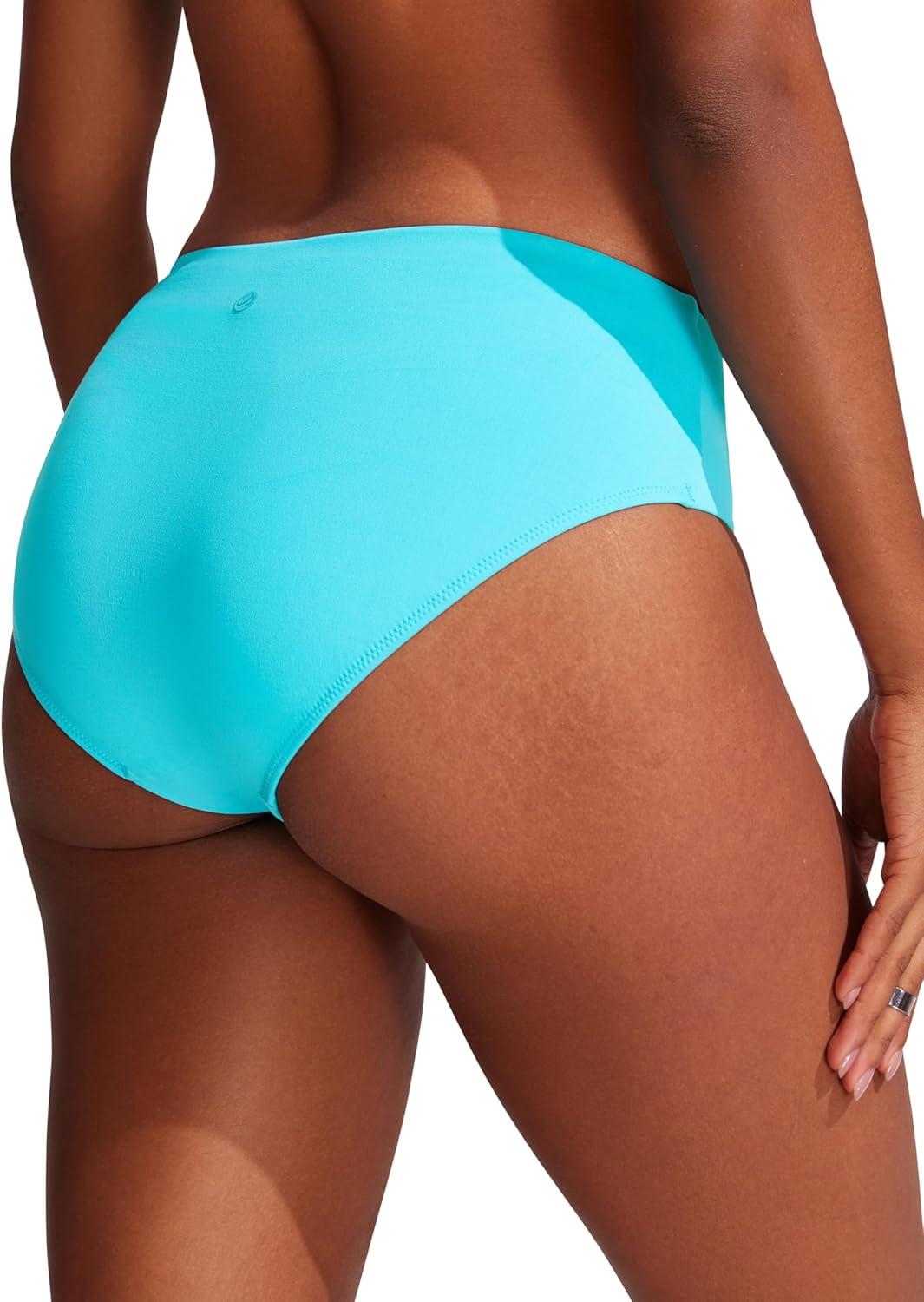 imageCRZ YOGA Mid Waisted Bikini Bottoms for Women Full Coverage Bathing Suit Swimsuit Basic Swim BriefsTurquoise
