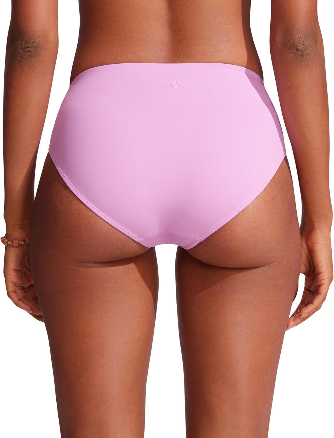 imageCRZ YOGA Mid Waisted Bikini Bottoms for Women Full Coverage Bathing Suit Swimsuit Basic Swim BriefsVita Pink